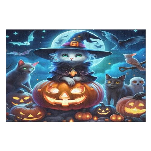 Halloween Katze 1000 Teile Premium-Puzzles Für Erwachsene Kinder- Holzpuzzles Spaß Und Lernspiele - Perfekte Puzzle-Geschenke （75×50cm） von AAPZY