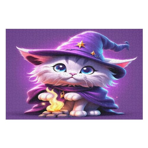 Halloween Katze Holzpuzzle 1000 Teile,Puzzles Für Erwachsene, Impossible Puzzle, Geschicklichkeitsspiel Für Die Ganze Familie,Home Dekoration Puzzle, Puzzle Kinder Legespiel （75×50cm） von AAPZY