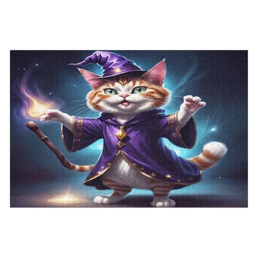 Halloween Katze Puzzles 1000 Teile Erwachsener Kniffel Spaß Für Die Ganze Familie - 1000 Puzzleteilige Motive, Holzpuzzle Kinder Erwachsene, Impossible Puzzle Schwer （75×50cm） von AAPZY