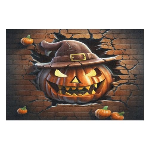 Halloween-Kürbis Holzpuzzle 1000 Teile, Knobelspiele Für Erwachsene, Teenager, Puzzles Unmögliche - Kinder Puzzle Zimmer Deko （75×50cm） von AAPZY