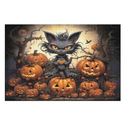 Halloween-Kürbis Puzzle 1000 Teile, Holzpuzzle Für Erwachsene, Impossible Puzzle, Geschicklichkeitsspiel Für Die Ganze Familie, Puzzle Farbenfrohes Legespiel Kinder Puzzles （75×50cm） von AAPZY