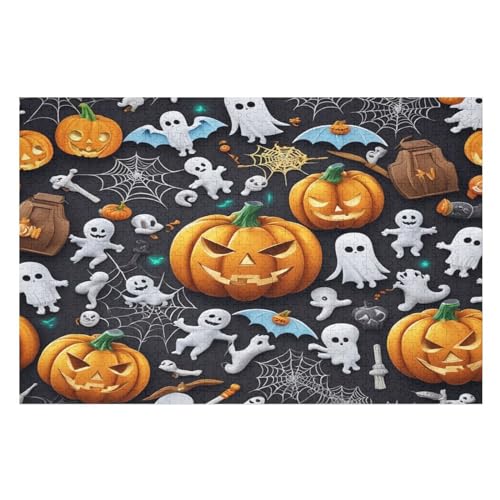 Halloween-Kürbis Puzzle 1000 Teile, Holzpuzzle Für Erwachsene, Impossible Puzzle, Geschicklichkeitsspiel Für Die Ganze Familie, Puzzle Farbenfrohes Legespiel Kinder Puzzles （75×50cm） von AAPZY