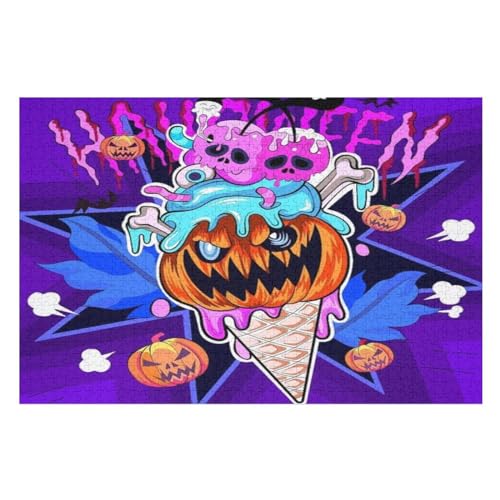 Halloween-Kürbis Puzzles 1000 Teile Erwachsener Kniffel Spaß Für Die Ganze Familie - 1000 Puzzleteilige Motive, Holzpuzzle Kinder Erwachsene, Impossible Puzzle Schwer （75×50cm） von AAPZY