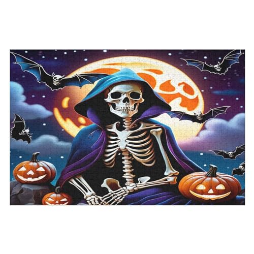 Halloween-Skelett Holzpuzzle 1000 Stück Puzzles Für Erwachsene Teenager Stress Abbauen Familien-Puzzlespiel Poster 1000-teiliges Puzzle Kinder Lernspiel Spielzeug Geschenk （75×50cm） von AAPZY