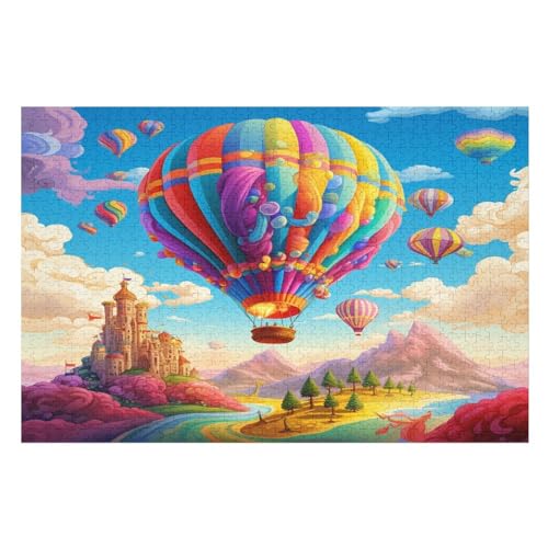 Heißluftballon Puzzle 1000 Teile, Holzpuzzle Für Erwachsene, Impossible Puzzle, Geschicklichkeitsspiel Für Die Ganze Familie, Puzzle Farbenfrohes Legespiel Kinder Puzzles （75×50cm） von AAPZY