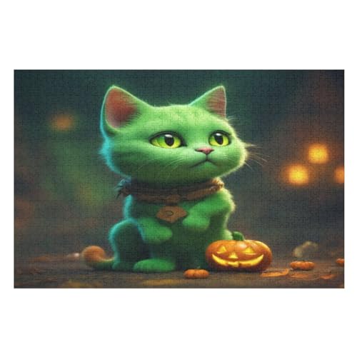 Holzpuzzle 1000 Teile, Halloween-Katze Puzzles Erwachsene Und Kinder, Am Besten Für Die Familienspielsammlung - Puzzle （75×50cm） von AAPZY