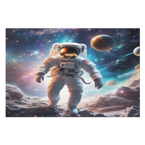 Holzpuzzle Astronaut Puzzle 1000 Teile Erwachsene Klassische Pädagogisches Spielzeug Kinder Lernspiel Herausforderndes Puzzles Raumdekoration Detailreiches Geschenk （75×50cm） von AAPZY
