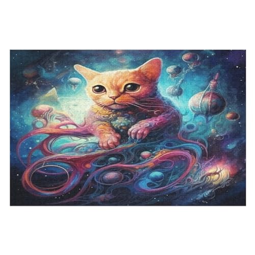 Holzpuzzle Cute Katze Puzzle 1000 Teile Erwachsene Klassische Pädagogisches Spielzeug Kinder Lernspiel Herausforderndes Puzzles Raumdekoration Detailreiches Geschenk （75×50cm） von AAPZY