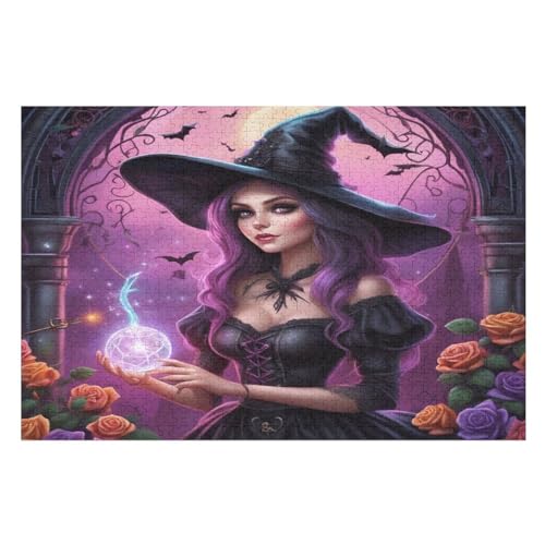 Holzpuzzle Halloween-Hexe Puzzle 1000 Teile Erwachsene Klassische Pädagogisches Spielzeug Kinder Lernspiel Herausforderndes Puzzles Raumdekoration Detailreiches Geschenk （75×50cm） von AAPZY