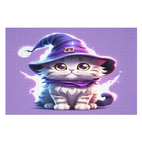 Holzpuzzle Halloween Katze Puzzle 1000 Teile Erwachsene Klassische Pädagogisches Spielzeug Kinder Lernspiel Herausforderndes Puzzles Raumdekoration Detailreiches Geschenk （75×50cm） von AAPZY