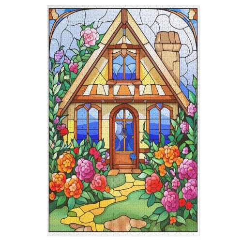 Holzpuzzles 1000 Teile Bergdorfhütte -Puzzle Für Jungen Und Mädchen, Schwierigkeitsgrad, Lernspiele, Familienspielzeug （78×53cm） von AAPZY