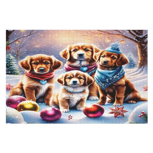 Holzpuzzles 1000 Teile Christmas Hund -Puzzle Für Jungen Und Mädchen, Schwierigkeitsgrad, Lernspiele, Familienspielzeug （75×50cm） von AAPZY