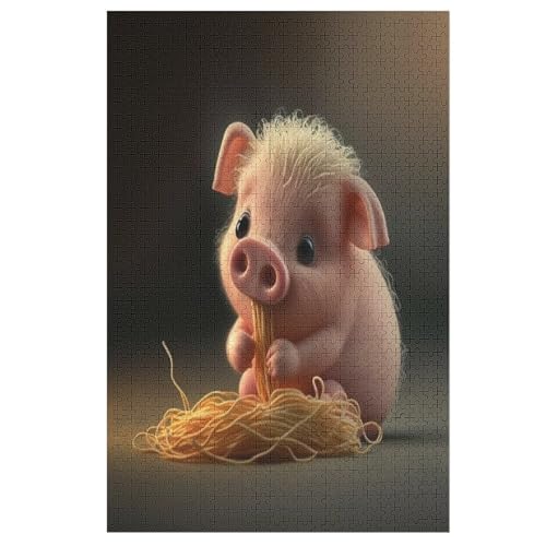 Holzpuzzles 1000 Teile Cute Schwein -Puzzle Für Jungen Und Mädchen, Schwierigkeitsgrad, Lernspiele, Familienspielzeug （78×53cm） von AAPZY