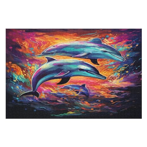 Holzpuzzles 1000 Teile Delfin -Puzzle Für Jungen Und Mädchen, Schwierigkeitsgrad, Lernspiele, Familienspielzeug （75×50cm） von AAPZY