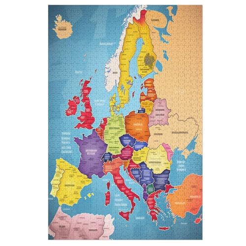 Holzpuzzles 1000 Teile Europakarte -Puzzle Für Jungen Und Mädchen, Schwierigkeitsgrad, Lernspiele, Familienspielzeug （78×53cm） von AAPZY