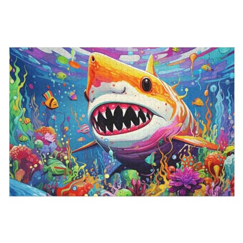 Holzpuzzles 1000 Teile Hai -Puzzle Für Jungen Und Mädchen, Schwierigkeitsgrad, Lernspiele, Familienspielzeug （75×50cm） von AAPZY