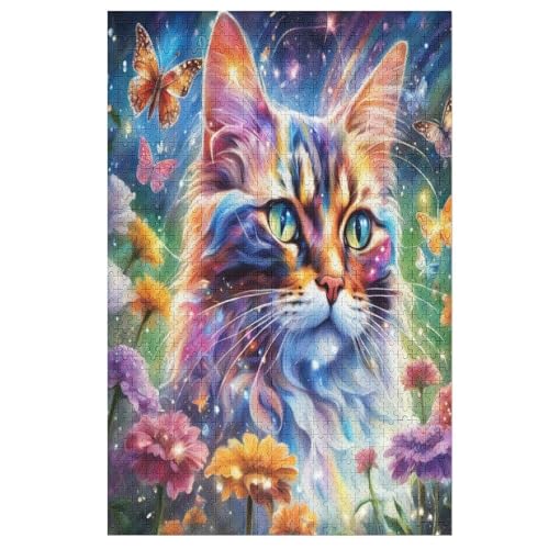 Holzpuzzles 1000 Teile süße Katze -Puzzle Für Jungen Und Mädchen, Schwierigkeitsgrad, Lernspiele, Familienspielzeug （78×53cm） von AAPZY