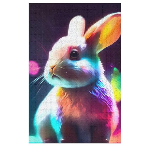Kaninchen Puzzle 1000 Teile, Holzpuzzle Für Erwachsene, Impossible Puzzle, Geschicklichkeitsspiel Für Die Ganze Familie, Puzzle Farbenfrohes Legespiel Kinder Puzzles （78×53cm） von AAPZY