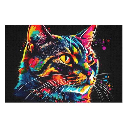 Katze Holzpuzzle 1000 Teile Klassische Puzzles Erwachsene Kinder Puzzle DIY Kit Holzspielzeug Einzigartiges Geschenk Moderne Wohnkultur （75×50cm） von AAPZY