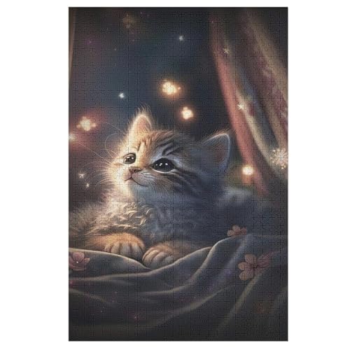 Katze Holzpuzzle 1000 Teile Klassische Puzzles Erwachsene Kinder Puzzle DIY Kit Holzspielzeug Einzigartiges Geschenk Moderne Wohnkultur （78×53cm） von AAPZY