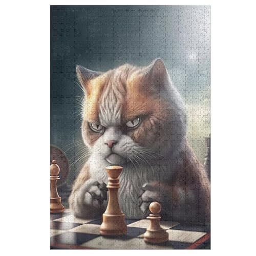 Katze Holzpuzzle 1000 Teile Klassische Puzzles Erwachsene Kinder Puzzle DIY Kit Holzspielzeug Einzigartiges Geschenk Moderne Wohnkultur （78×53cm） von AAPZY