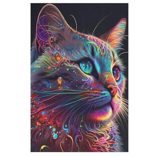 Katze -Puzzle, 1000 Teile,Holzpuzzle Für Erwachsene Kinder, Lustiges Spielzeug, Denkspiel, Spielzeug, Bildungsspiel, Herausforderung, Pädagogisch, （78×53cm） von AAPZY