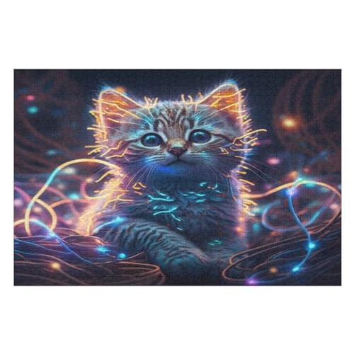 Katze Puzzle Für Erwachsene 1000 Teile Premium 100% Recyceltes Brett Zum Lernen, Lernspielzeug, Familienspiele Kinder Holzpuzzle （75×50cm） von AAPZY