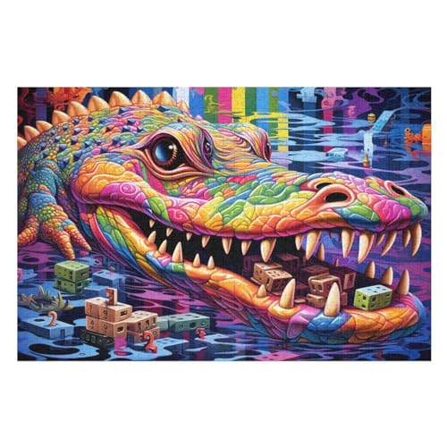Krokodil Holzpuzzle 1000 Teile Klassische Puzzles Erwachsene Kinder Puzzle DIY Kit Holzspielzeug Einzigartiges Geschenk Moderne Wohnkultur （75×50cm） von AAPZY