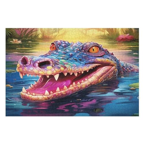 Krokodil Puzzle Für Erwachsene 1000 Teile Premium 100% Recyceltes Brett Zum Lernen, Lernspielzeug, Familienspiele Kinder Holzpuzzle （75×50cm） von AAPZY