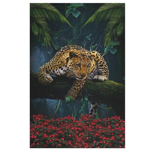 Leopard Holzpuzzle 1000 Stück Puzzles Für Erwachsene Teenager Stress Abbauen Familien-Puzzlespiel Poster 1000-teiliges Puzzle Kinder Lernspiel Spielzeug Geschenk （78×53cm） von AAPZY
