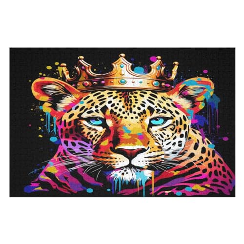 Leopard Holzpuzzle 1000 Teile, Knobelspiele Für Erwachsene, Teenager, Puzzles Unmögliche - Kinder Puzzle Zimmer Deko （75×50cm） von AAPZY