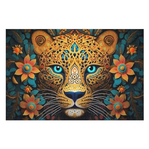 Leopard Puzzle 1000 Teile, Holzpuzzle Für Erwachsene, Impossible Puzzle, Geschicklichkeitsspiel Für Die Ganze Familie, Puzzle Farbenfrohes Legespiel Kinder Puzzles （75×50cm） von AAPZY