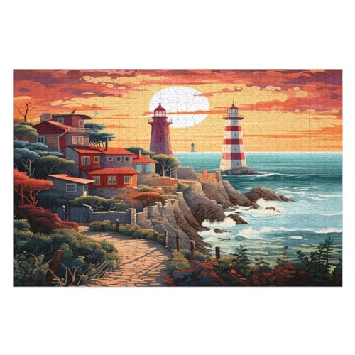 Leuchttürme an der Küste 1000 Teile Puzzle Für Erwachsene, Herausforderung Puzzles - Familienpuzzle Verringerter Druck Schwieriges Puzzle Rahmen Holzpuzzle Für Erwachsene Kinder 12+ （75×50cm） von AAPZY