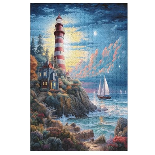Leuchttürme an der Küste Holzpuzzle 1000 Teile,Puzzles Für Erwachsene, Impossible Puzzle, Geschicklichkeitsspiel Für Die Ganze Familie,Home Dekoration Puzzle, Puzzle Kinder Legespiel （78×53cm） von AAPZY