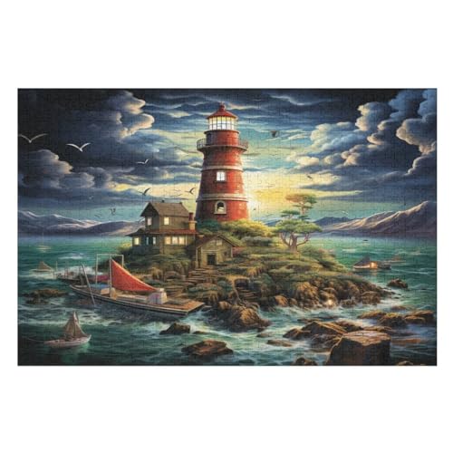 Leuchttürme an der Küste Puzzles 1000 Teile Für Jugendliche Kreatives Holzpuzzlespielzeug Familienspiel Schwierigkeitsgrad Herausforderungspuzzles （75×50cm） von AAPZY