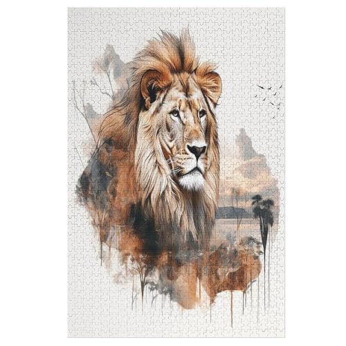 Löwe Holzpuzzle 1000 Teile, Knobelspiele Für Erwachsene, Teenager, Puzzles Unmögliche - Kinder Puzzle Zimmer Deko （78×53cm） von AAPZY