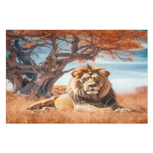 Löwe Holzpuzzle 1000 Teile Klassische Puzzles Erwachsene Kinder Puzzle DIY Kit Holzspielzeug Einzigartiges Geschenk Moderne Wohnkultur （75×50cm） von AAPZY
