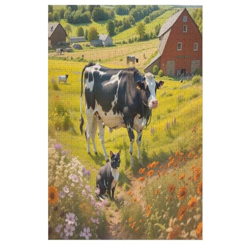 Milk Kuh -Puzzle, 1000 Teile,Holzpuzzle Für Erwachsene Kinder, Lustiges Spielzeug, Denkspiel, Spielzeug, Bildungsspiel, Herausforderung, Pädagogisch, （78×53cm） von AAPZY