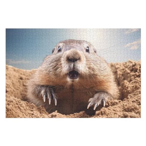 Murmeltier Holzpuzzle 1000 Teile Klassische Puzzles Erwachsene Kinder Puzzle DIY Kit Holzspielzeug Einzigartiges Geschenk Moderne Wohnkultur （75×50cm） von AAPZY