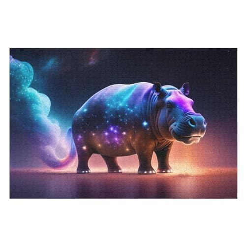 Nashorn Puzzle 1000 Teile,Puzzles Für Erwachsene, Impossible Puzzle, Geschicklichkeitsspiel Für Die Ganze Familie, Puzzle Kinder,Holzpuzzle-Geschenk,Raumdekoration, （75×50cm） von AAPZY