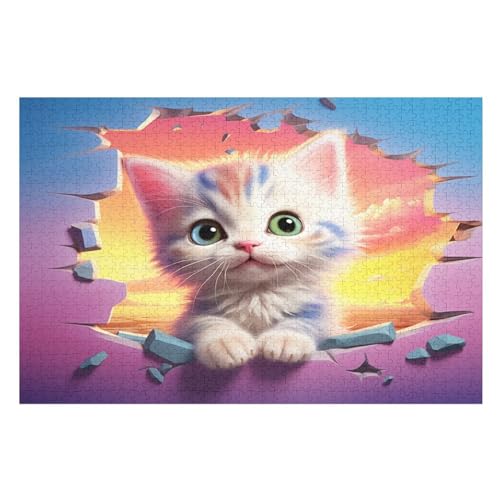 Niedliche Katze Puzzle 1000 Teile,Puzzles Für Erwachsene, Impossible Puzzle, Geschicklichkeitsspiel Für Die Ganze Familie, Puzzle Kinder,Holzpuzzle-Geschenk,Raumdekoration, （75×50cm） von AAPZY