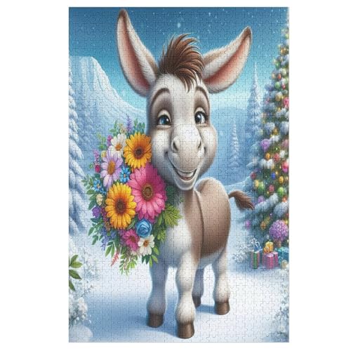Niedlicher Esel Puzzle 1000 Teile, Holzpuzzle Für Erwachsene, Impossible Puzzle, Geschicklichkeitsspiel Für Die Ganze Familie, Puzzle Farbenfrohes Legespiel Kinder Puzzles （78×53cm） von AAPZY