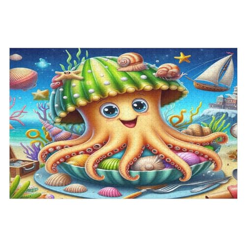 Niedlicher Oktopus Puzzle 1000 Teile,Puzzles Für Erwachsene, Impossible Puzzle, Geschicklichkeitsspiel Für Die Ganze Familie, Puzzle Kinder,Holzpuzzle-Geschenk,Raumdekoration, （75×50cm） von AAPZY