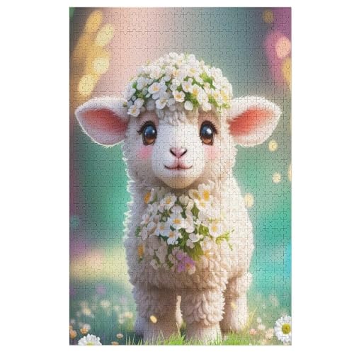 Niedliches Schaf -Puzzle, 1000 Teile,Holzpuzzle Für Erwachsene Kinder, Lustiges Spielzeug, Denkspiel, Spielzeug, Bildungsspiel, Herausforderung, Pädagogisch, （78×53cm） von AAPZY