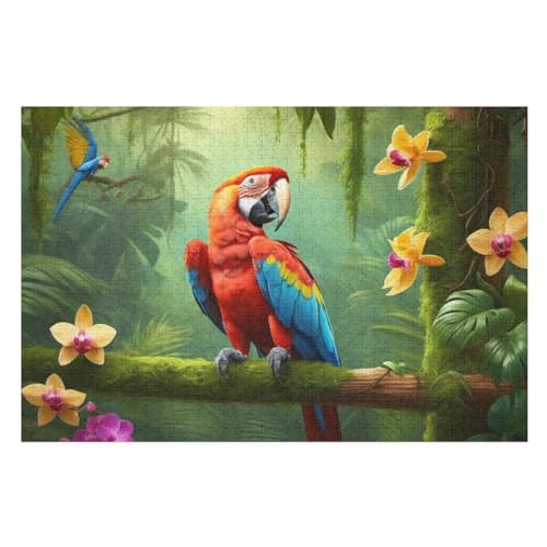 Papagei Puzzle 1000 Teile, Holzpuzzle Für Erwachsene, Impossible Puzzle, Geschicklichkeitsspiel Für Die Ganze Familie, Puzzle Farbenfrohes Legespiel Kinder Puzzles （75×50cm） von AAPZY