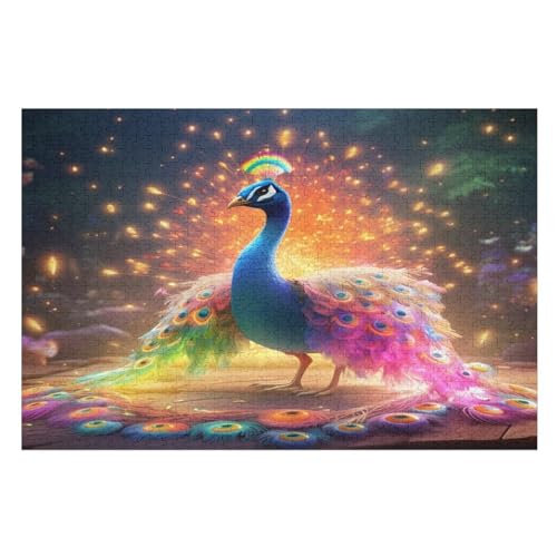 Pfau Puzzle Für Erwachsene 1000 Teile Premium 100% Recyceltes Brett Zum Lernen, Lernspielzeug, Familienspiele Kinder Holzpuzzle （75×50cm） von AAPZY