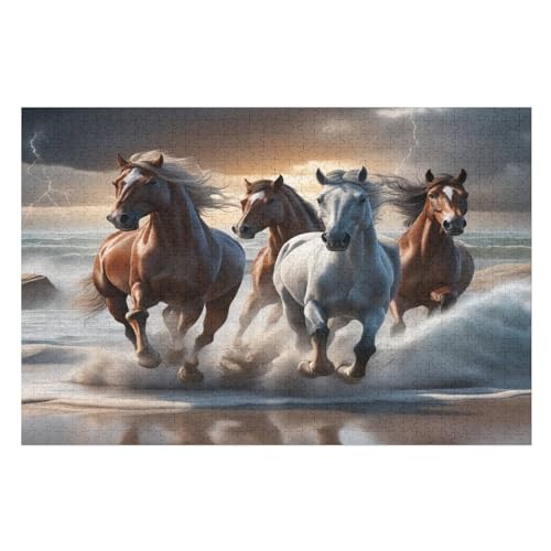 Pferd Holzpuzzle 1000 Teile Klassische Puzzles Erwachsene Kinder Puzzle DIY Kit Holzspielzeug Einzigartiges Geschenk Moderne Wohnkultur （75×50cm） von AAPZY