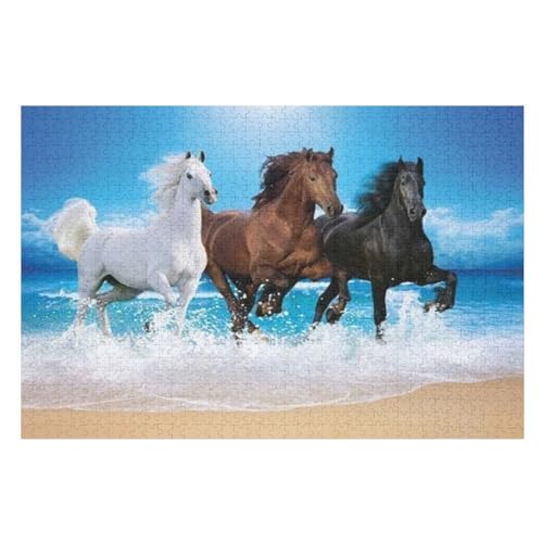 Pferd -Puzzle, 1000 Teile,Holzpuzzle Für Erwachsene Kinder, Lustiges Spielzeug, Denkspiel, Spielzeug, Bildungsspiel, Herausforderung, Pädagogisch, （75×50cm） von AAPZY