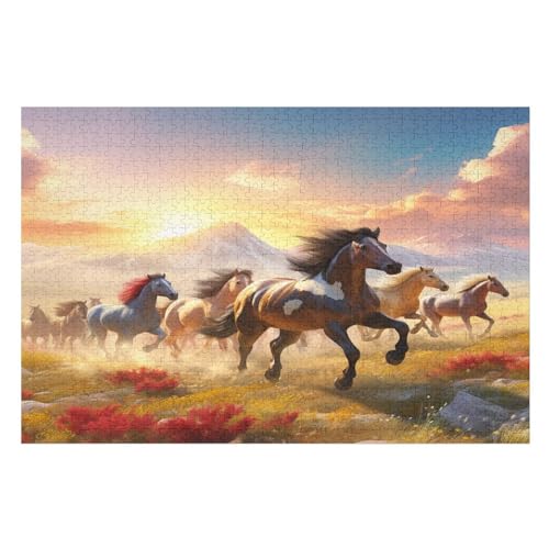 Pferd Puzzle 1000 Teile, Holzpuzzle Für Erwachsene, Impossible Puzzle, Geschicklichkeitsspiel Für Die Ganze Familie, Puzzle Farbenfrohes Legespiel Kinder Puzzles （75×50cm） von AAPZY