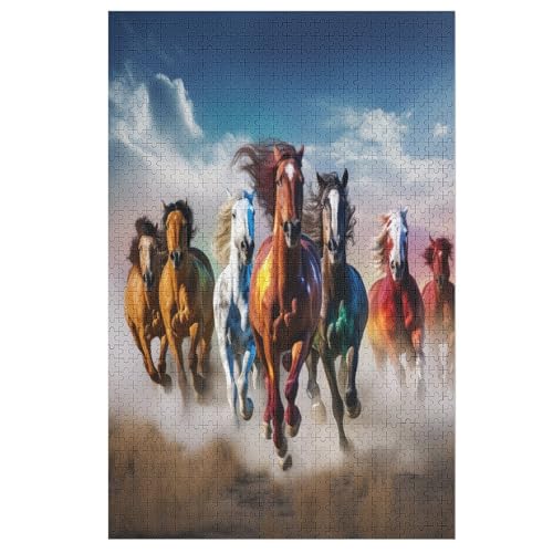 Pferd Puzzle 1000 Teile, Holzpuzzle Für Erwachsene, Impossible Puzzle, Geschicklichkeitsspiel Für Die Ganze Familie, Puzzle Farbenfrohes Legespiel Kinder Puzzles （78×53cm） von AAPZY